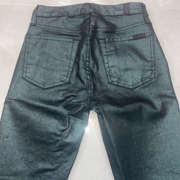 7 For All Mankind Shimmer Metallic Emerald Green Coated Jeans Denim 24 XS - Picture 6 of 11